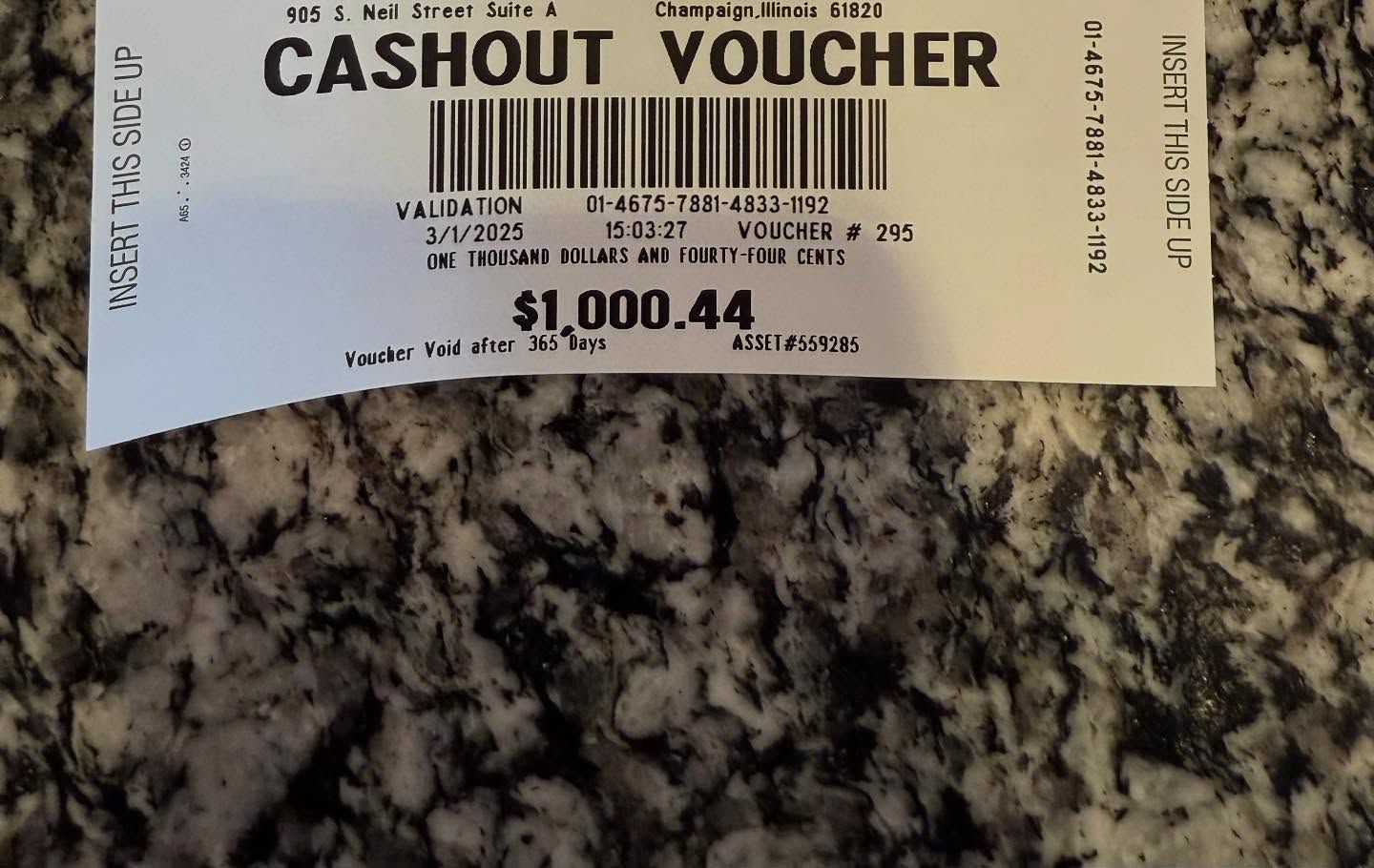 $1000.44 cashout voucher
