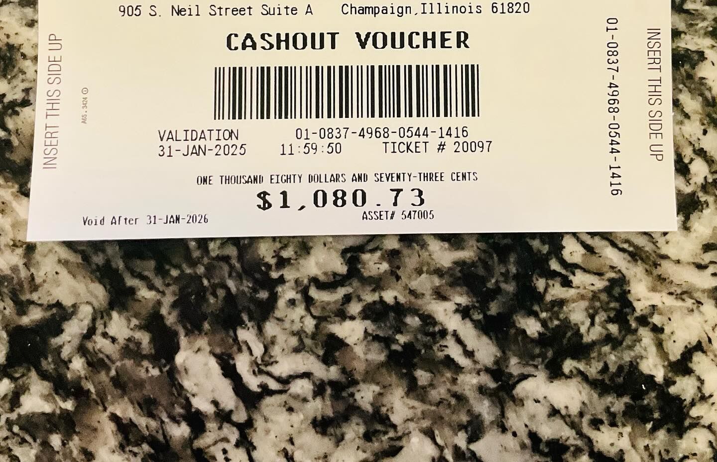 $1080.73 cashout voucher