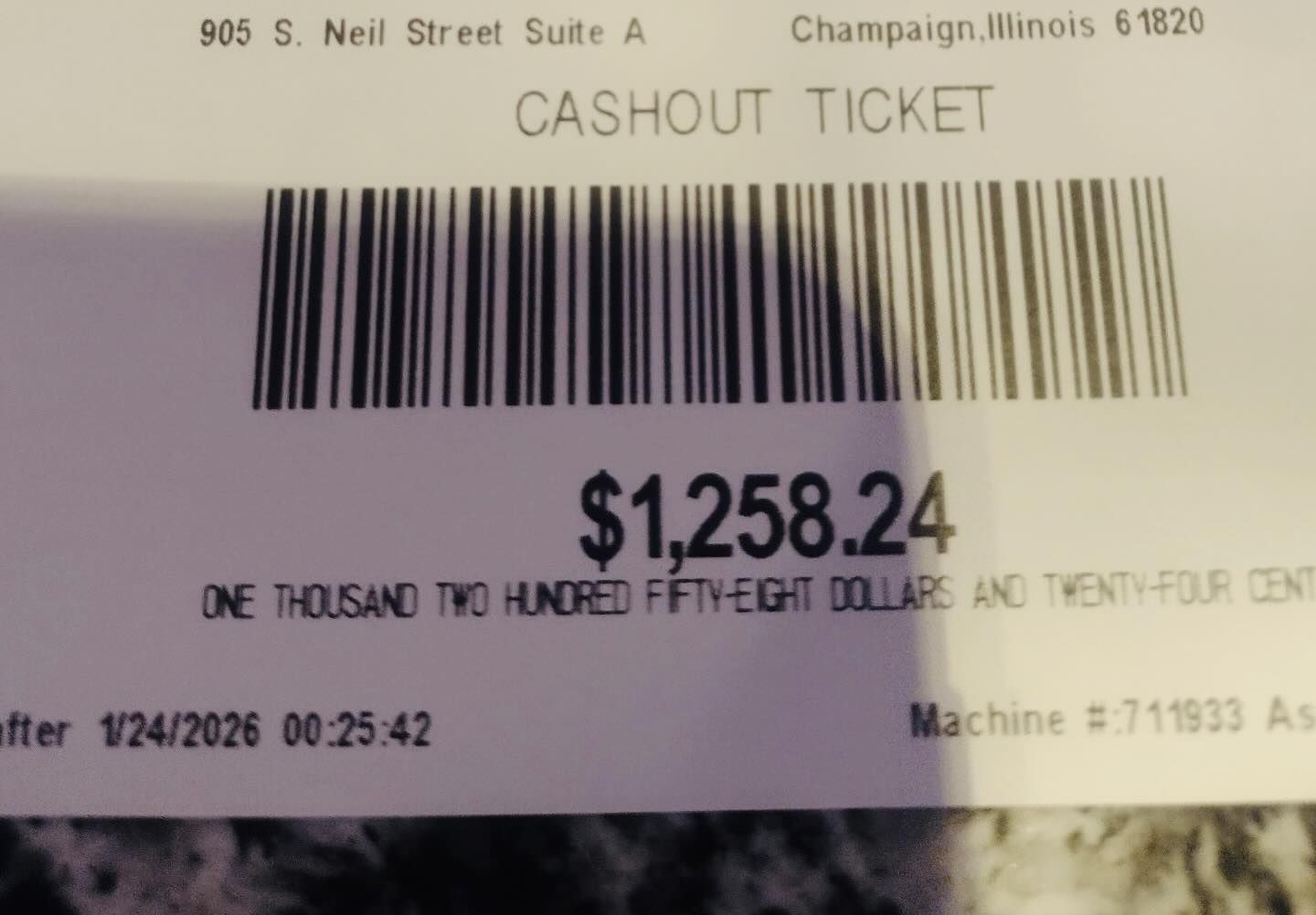 $1258.24 cashout voucher