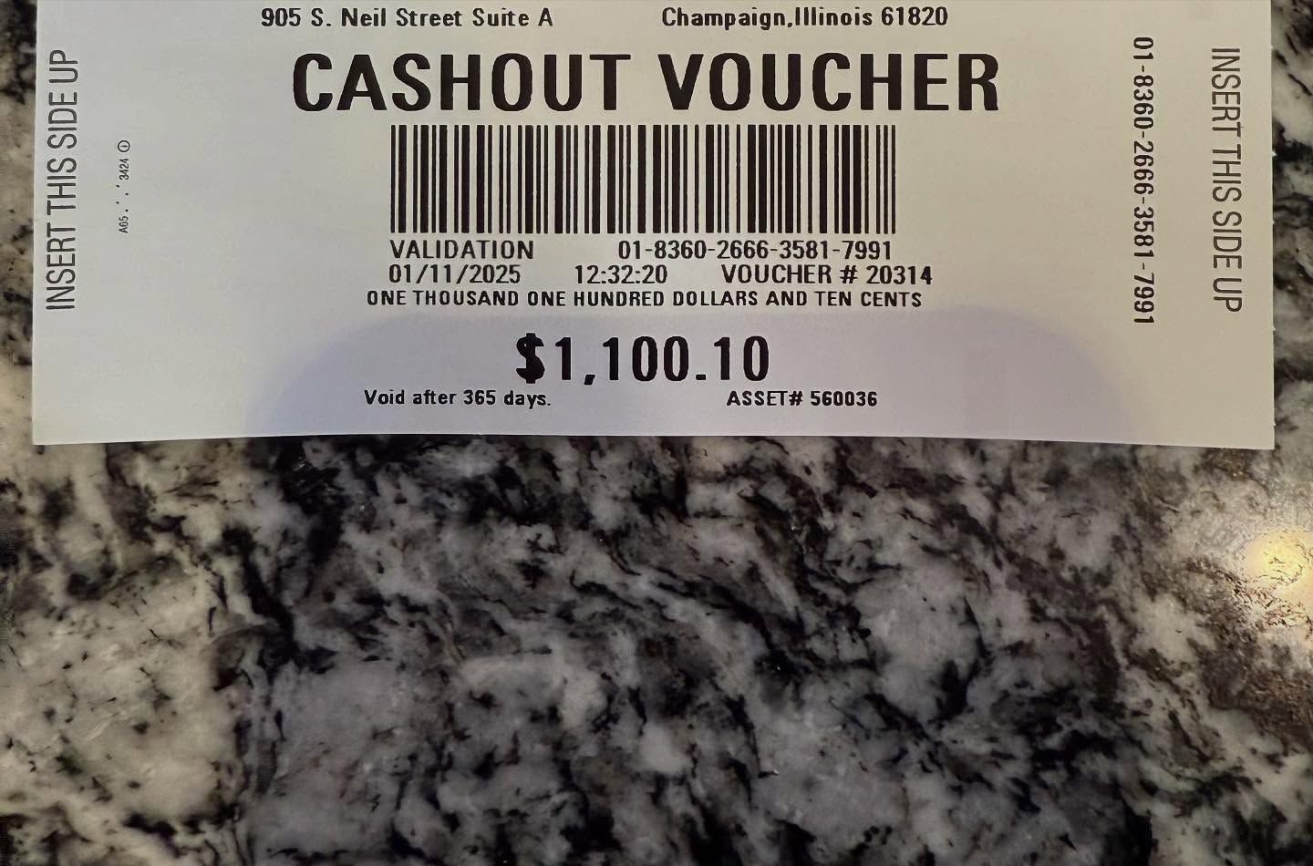 $1100.10 cashout voucher