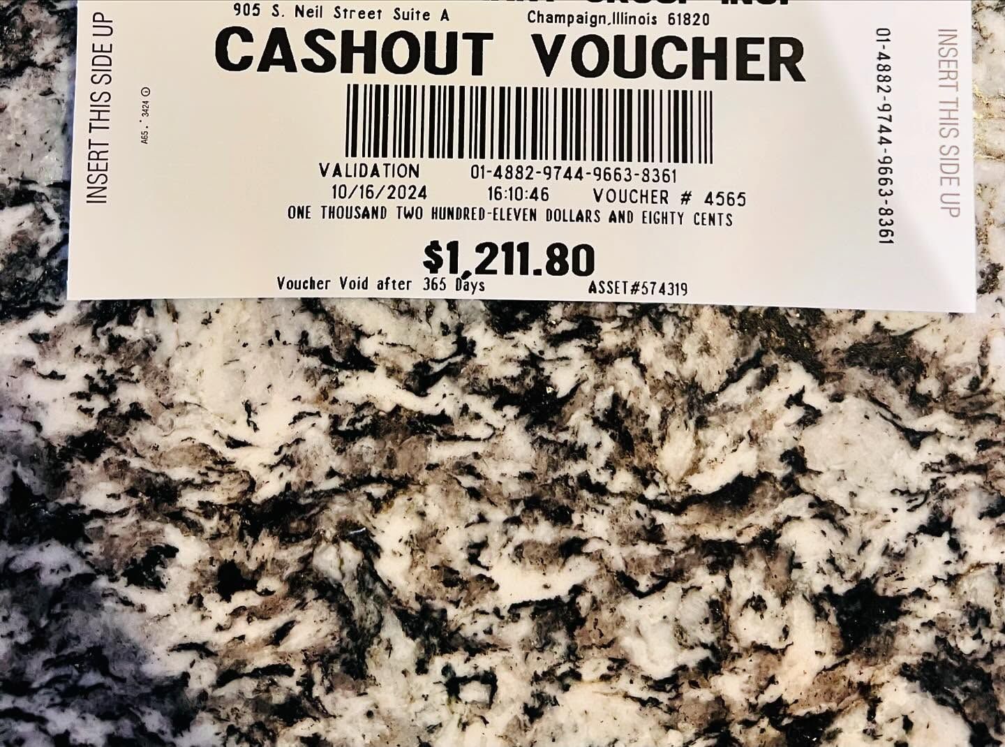 $1211.80 cashout voucher