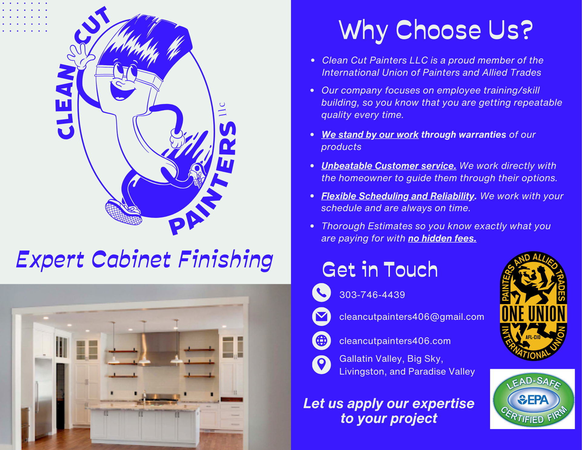 A brochure for clean cut painters says why choose us