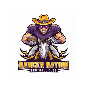 Ranger Nation Football Club logo with a cowboy-hatted rider on a horse in purple and gold