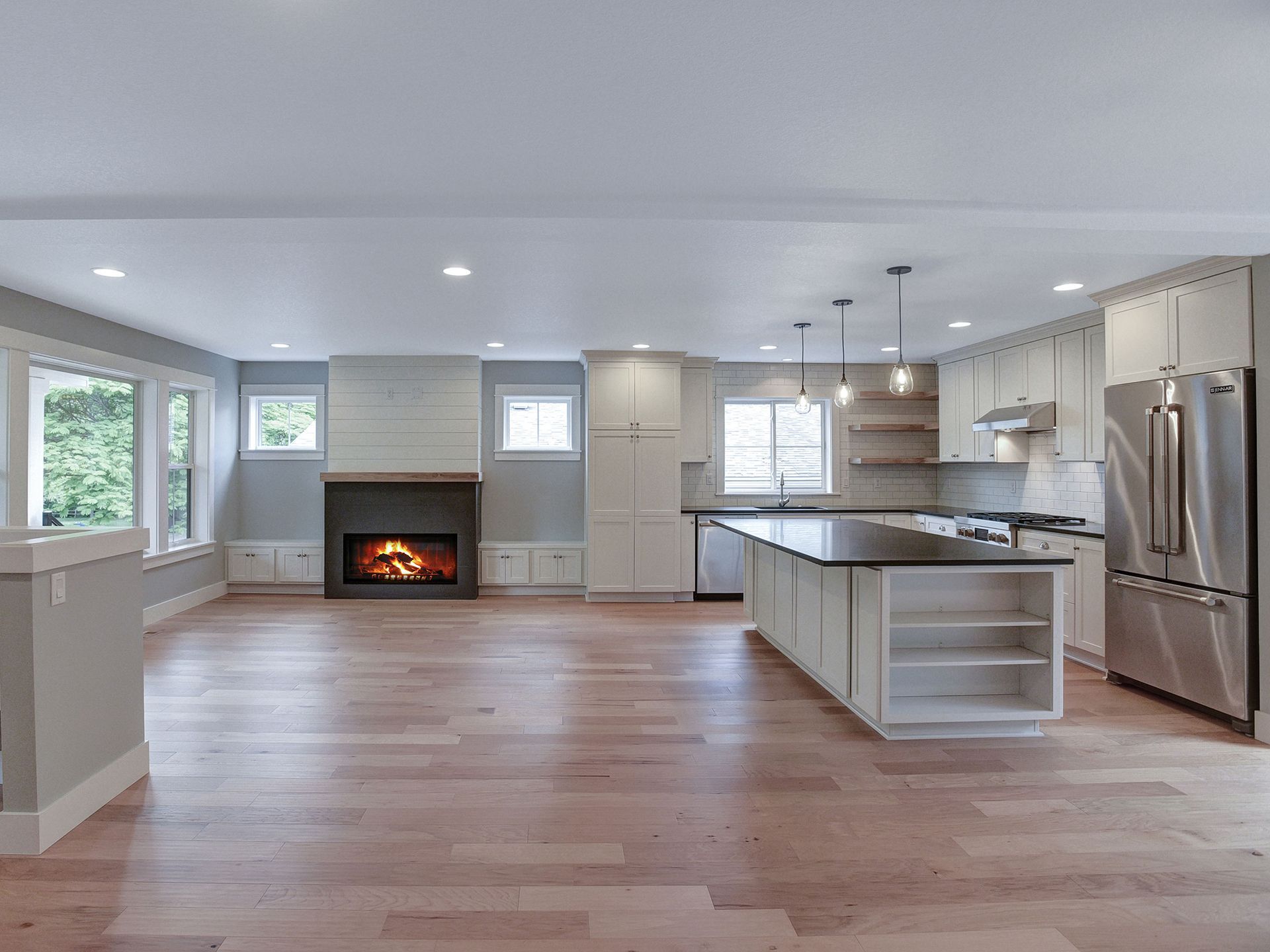 Fireplace in the middle of the kitchen