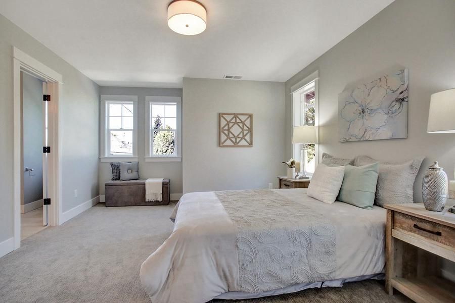 Bedroom with a flower painting