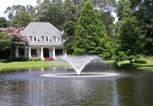 lake with fountain