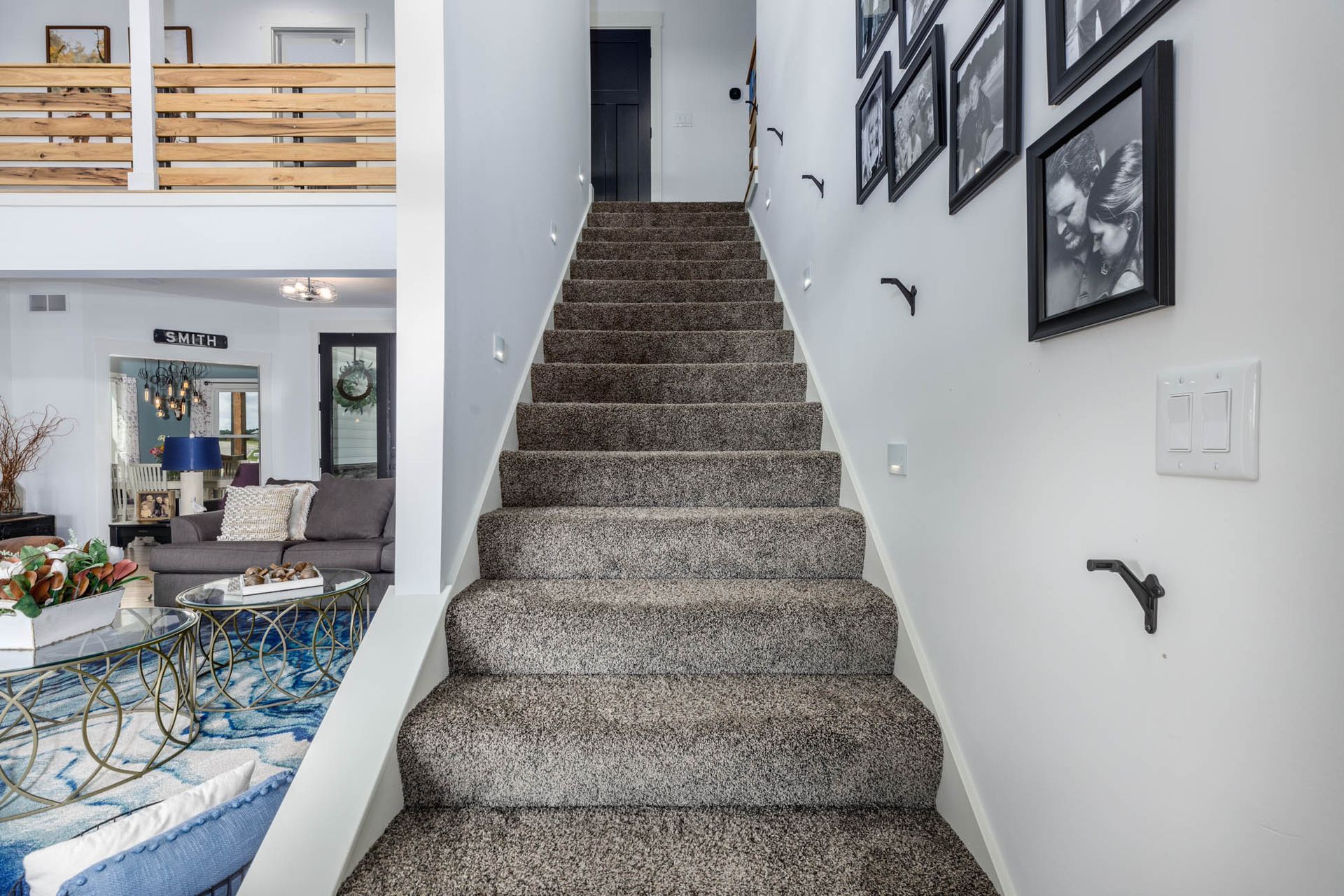 A staircase leading up to the second floor of a house