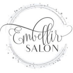 A black and white logo for a salon with a circle around it.