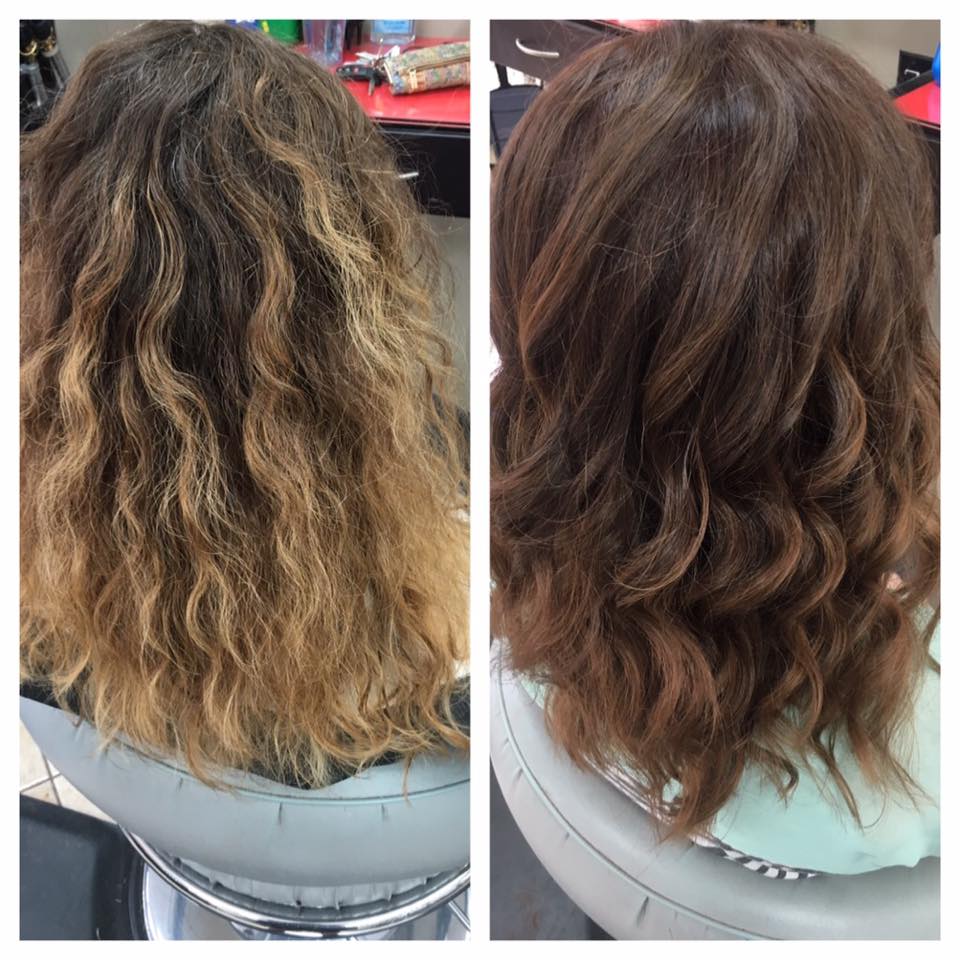 Before and after colored hair