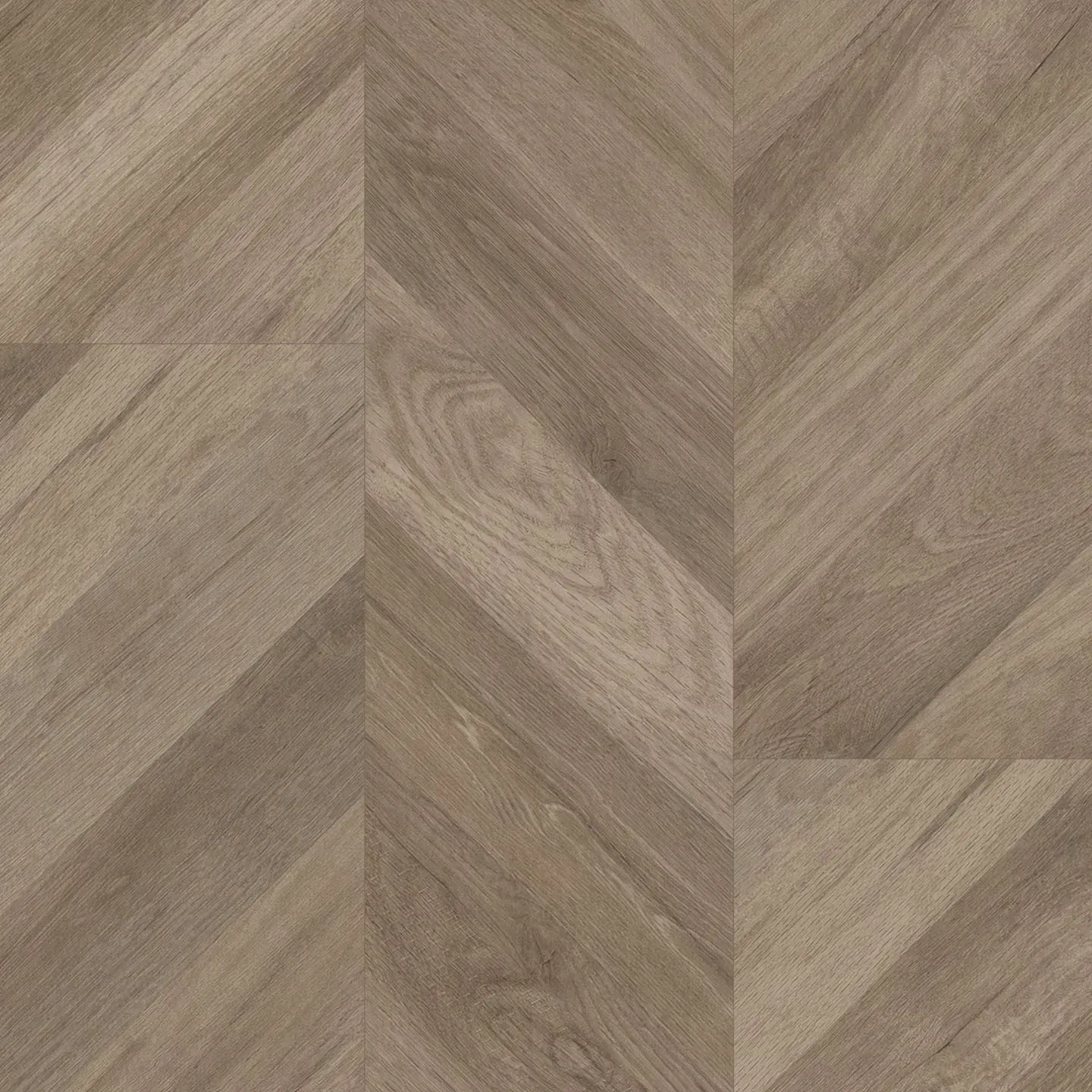 Herringbone pattern wood flooring in shades of brown and tan.