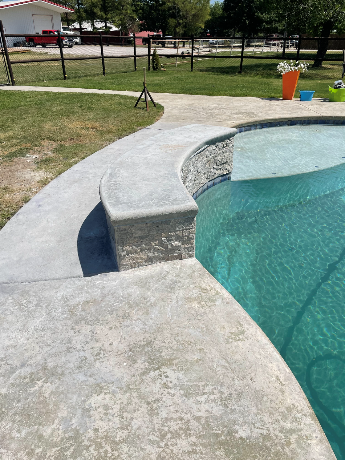 Pool area stone design side view