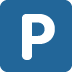 White “P” parking sign on a blue square background