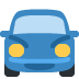 Blue car icon with yellow headlights, front view