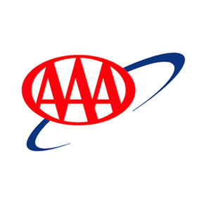 AAA logo in red and blue with orbit-like swooshes on a white background