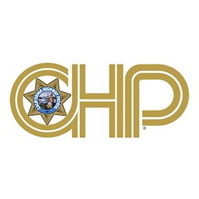 Golden CHP logo with a California Highway Patrol badge inside the C.
