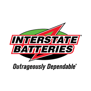 Interstate Batteries logo with red lightning bolt and “Outrageously Dependable” tagline