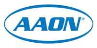 The aaon logo is a blue oval on a white background.