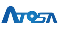 A blue and white logo for a company called atosa