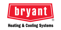 The logo for bryant heating and cooling systems is red and white.