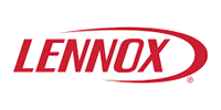 The lennox logo is red and white on a white background.