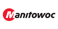 The logo for manitowac is red and black on a white background.