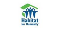 Habitat for Humanity logo with green roof and blue figures holding up a house