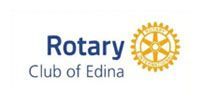 Rotary Club of Edina logo with blue text and a gold gear emblem