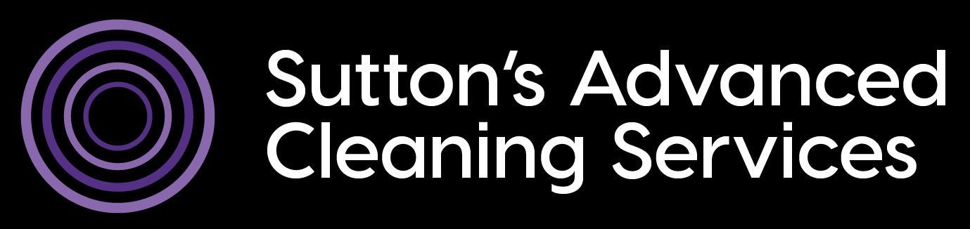 Sutton’s Advanced Cleaning Services logo with purple circular icon and white text on black background