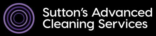 Sutton’s Advanced Cleaning Services logo with purple circular icon and white text on black background