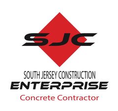 SJC logo with red diamond and black text for South Jersey Construction Enterprise, Concrete Contractor