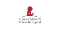 The logo for st. jude children 's research hospital shows a silhouette of a child sitting on a hill.