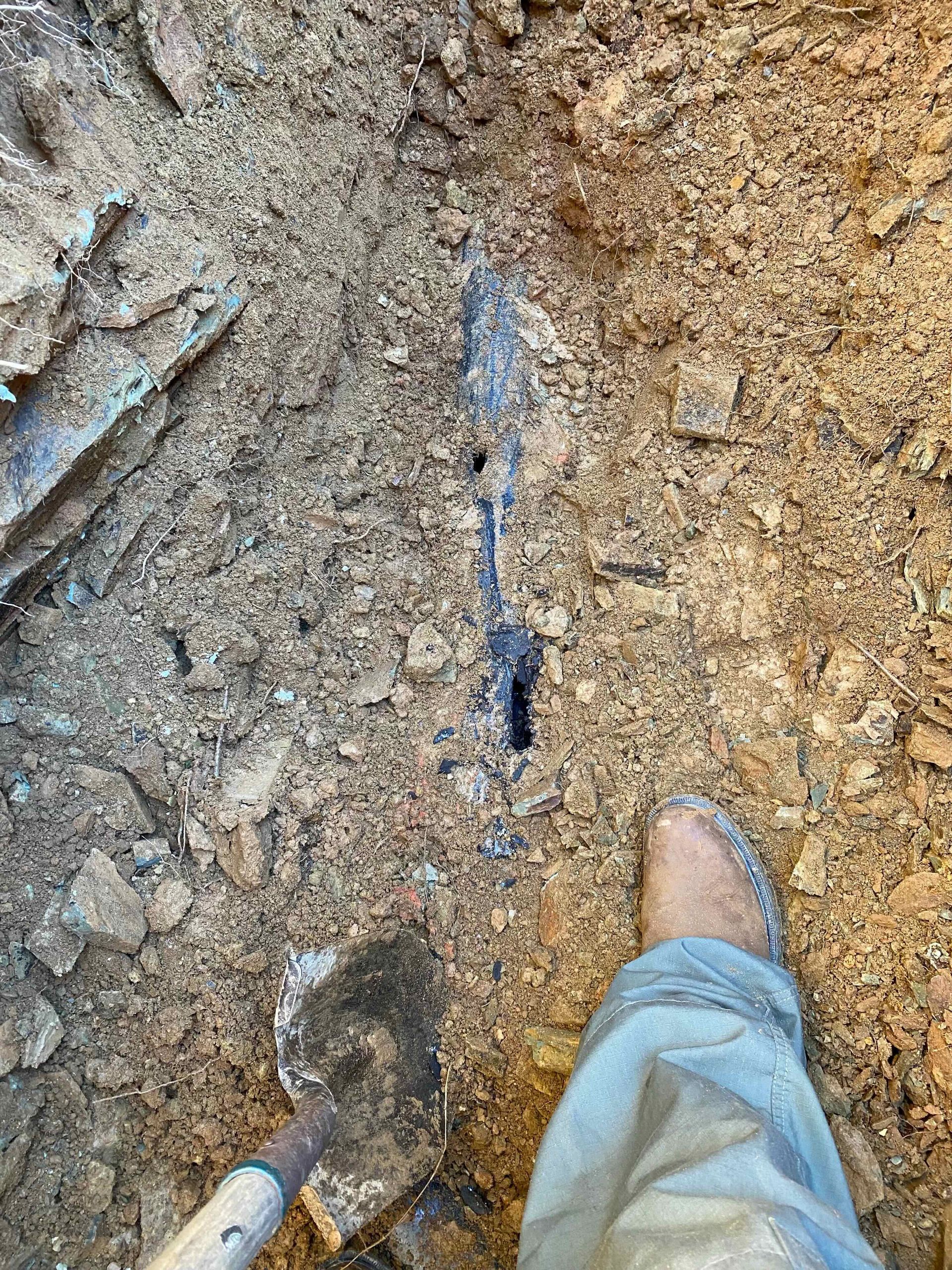 A person is digging in the dirt with a shovel.