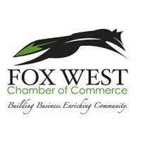 The logo for the fox west chamber of commerce is a fox with a green tail.