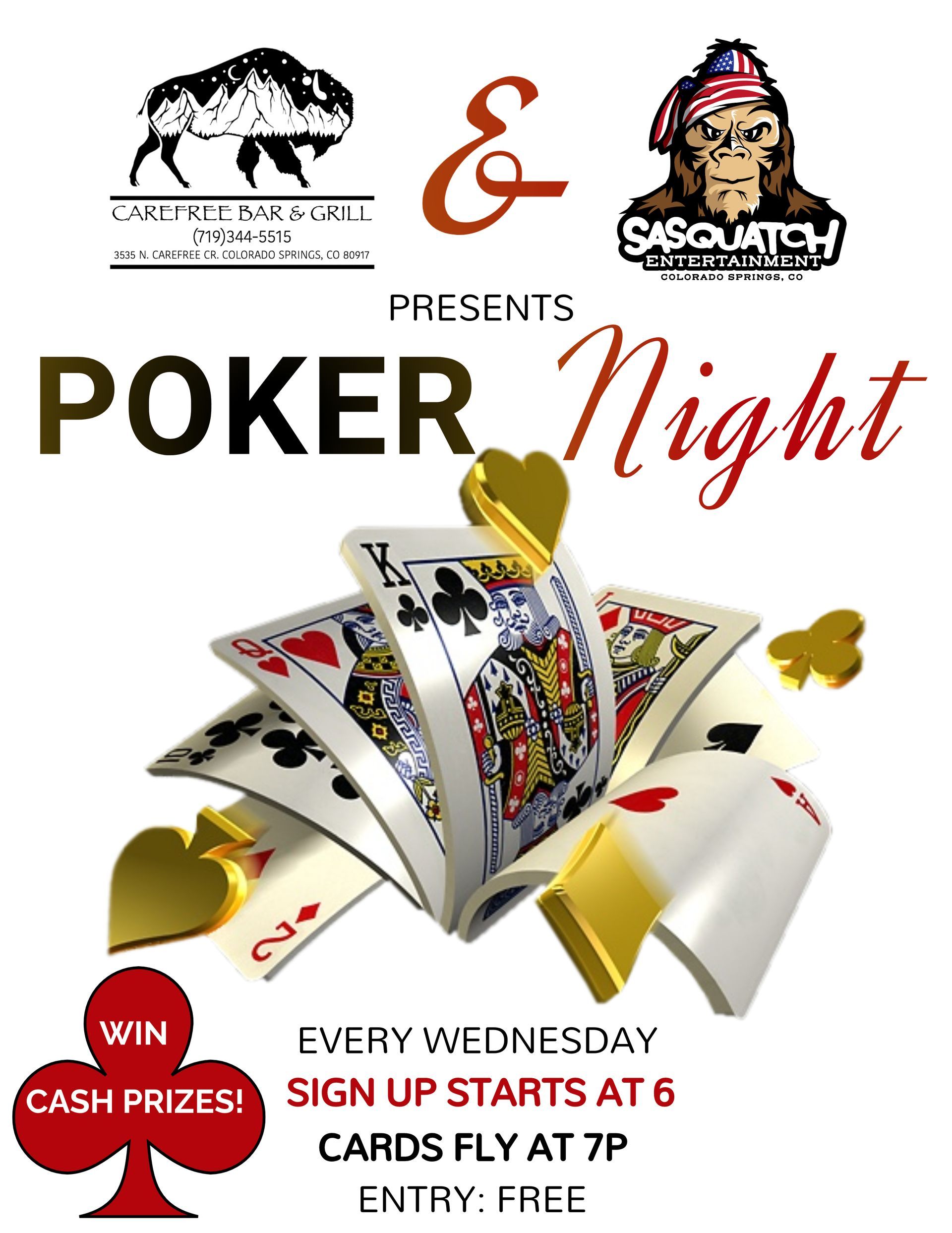 A poster for a poker night with playing cards on it