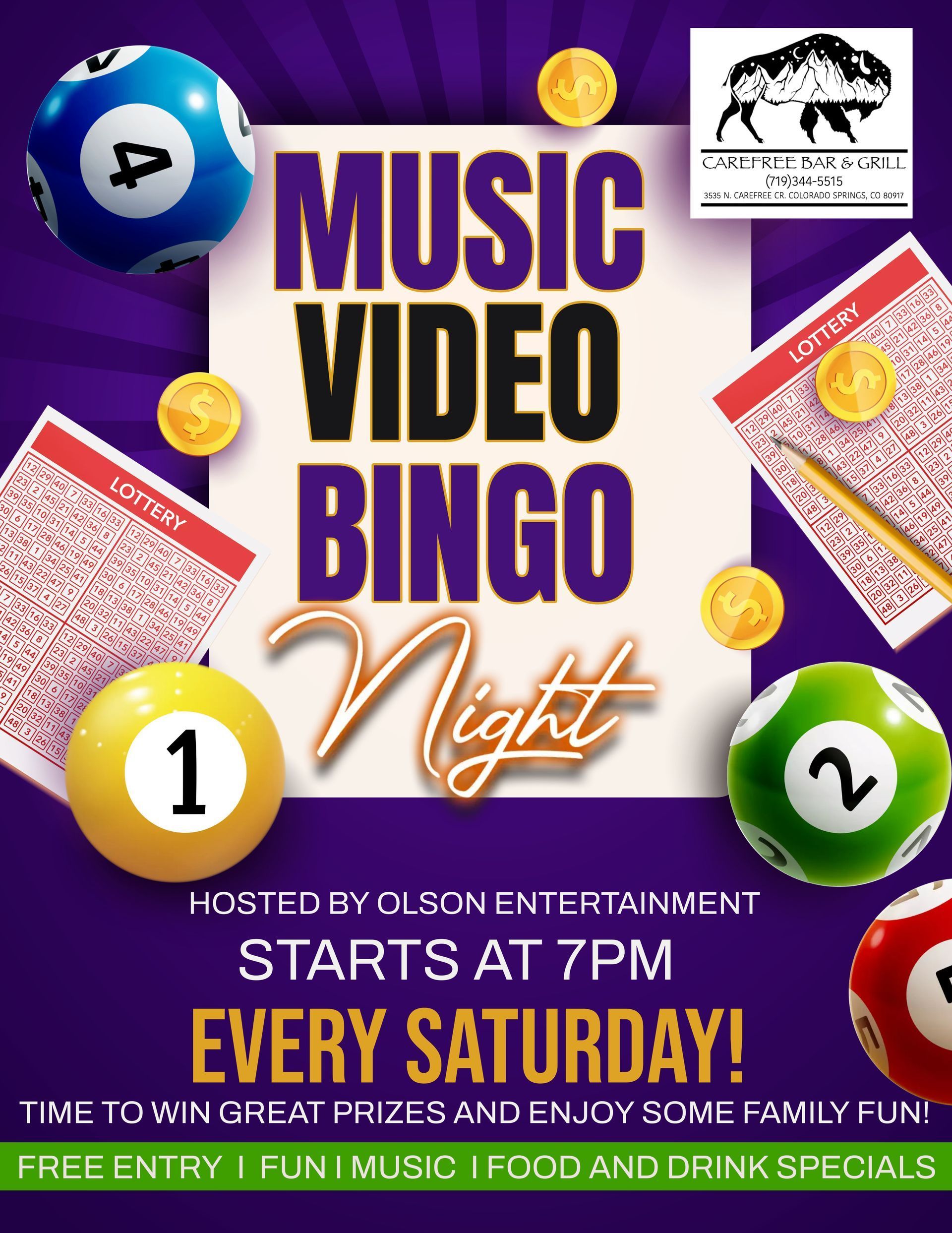 A poster for a Music Video Bingo Night