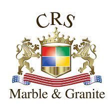 CRS Marble & Granite logo: Gold lions flank a shield with colored squares, a crown, and a banner with US flag pattern.