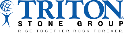 Triton Stone Group logo with globe and person icon, blue text on white, slogan