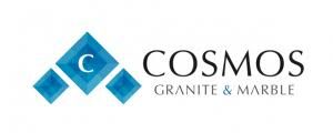 Logo for Cosmos Granite & Marble, featuring a blue gem with a