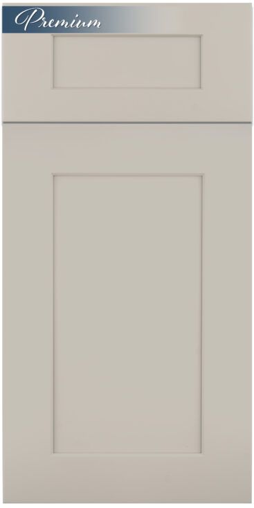 Light gray, rectangular cabinet door with a recessed panel. 