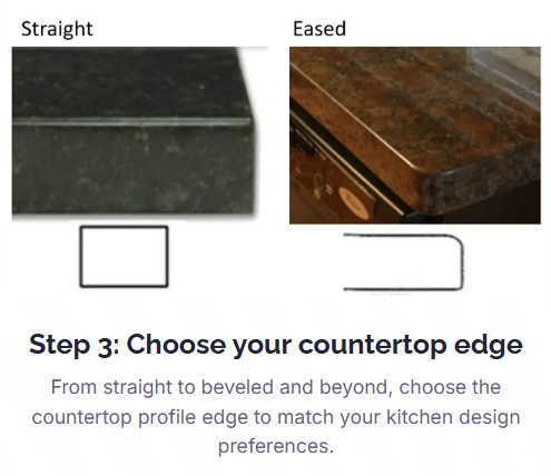 Comparison of straight and eased countertop edges, with diagrams and text instructions.