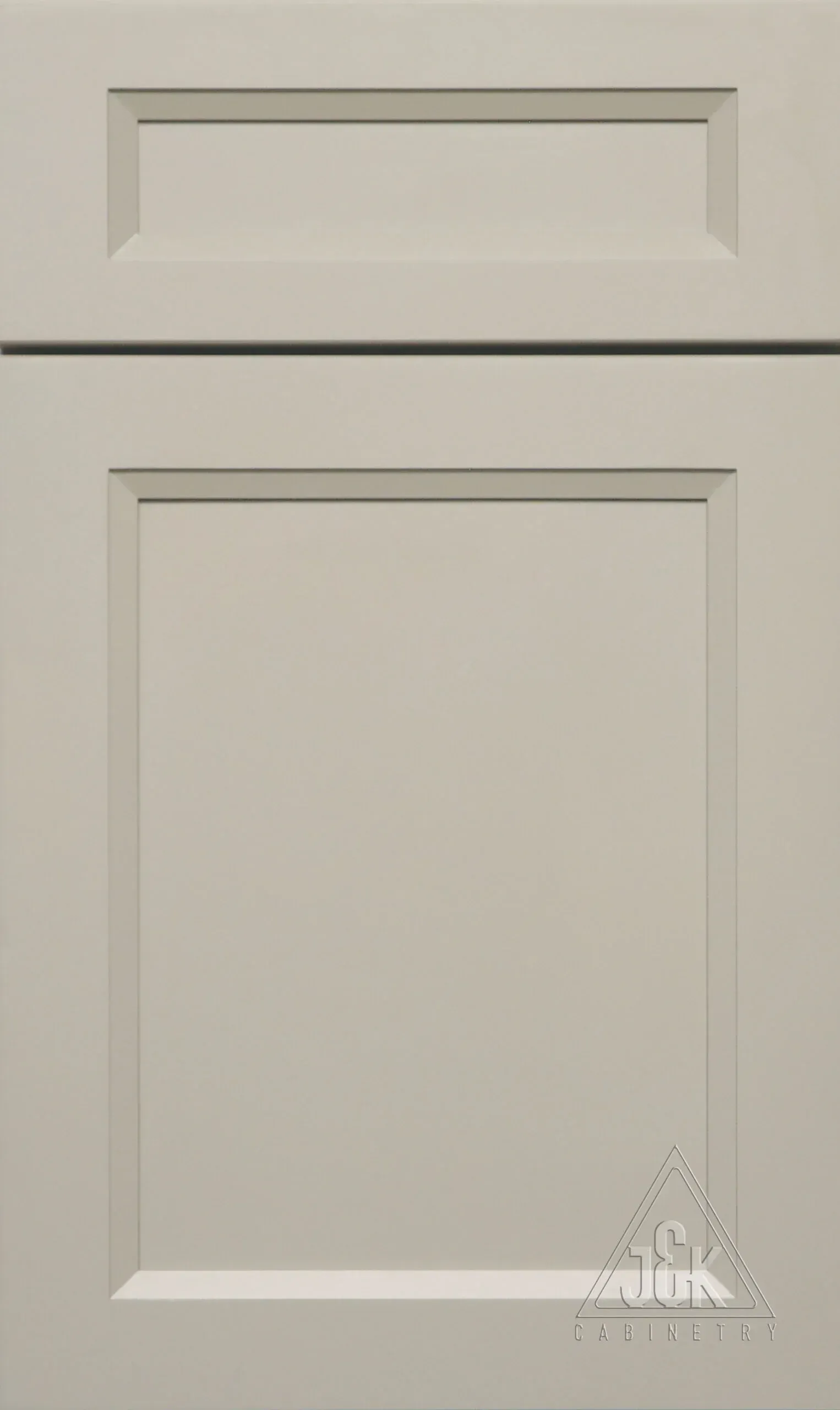 Light gray kitchen cabinet door with raised panel design.