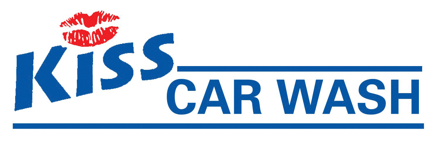 Kiss Car Wash logo with red lips above "Kiss" in blue and "CAR WASH" in blue on a blue underline.