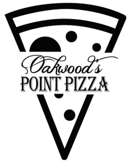 Oakwood's Point Pizza logo: Pizza slice with the restaurant's name in script and bold text.