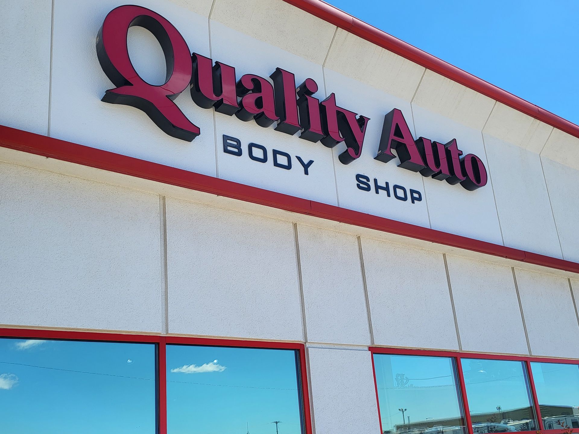 The outside of a quality auto body shop