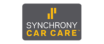 A logo for synchrony car care on a white background.