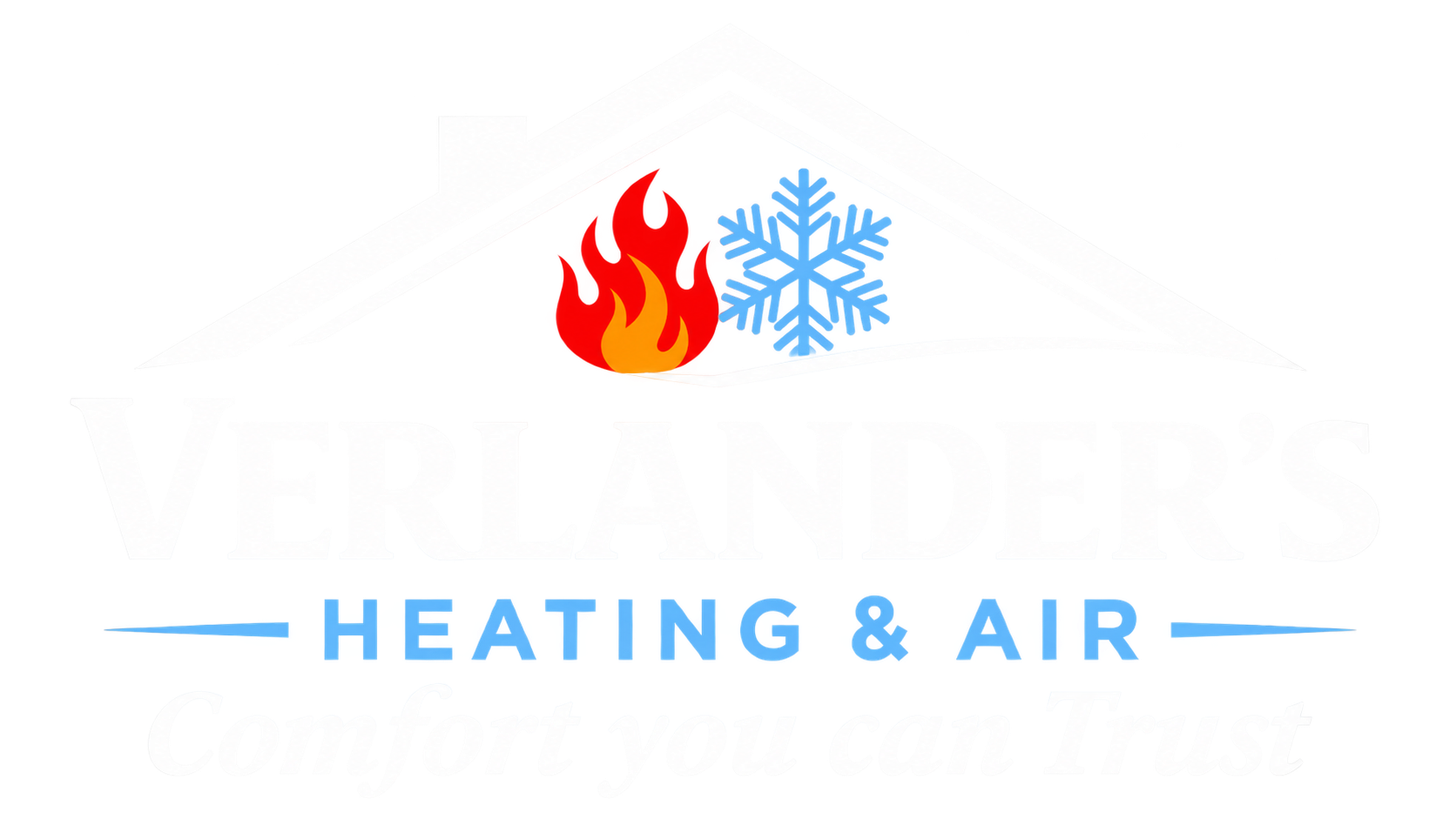 Verlander’s Heating & Air logo with house roof, flame and snowflake icons in navy, red, and light blue