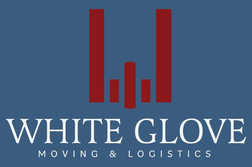 White Glove Moving & Logistics logo with red bars on a blue background