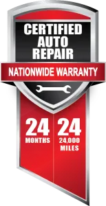 A sign that says Certified Auto Repair Nationwide Warranty