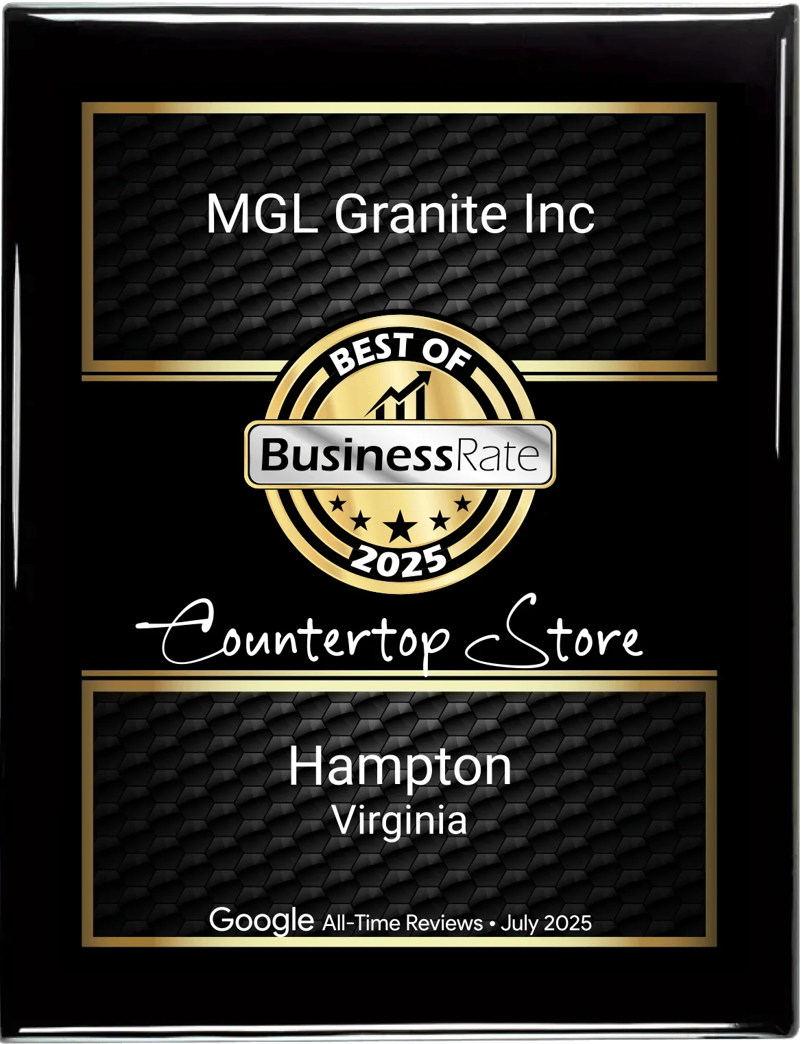 Plaque for MGL Granite Inc, 