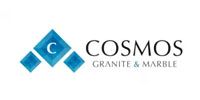 Logo for Cosmos Granite & Marble; blue diamond shape with the letter “C” in the center. Text on the right